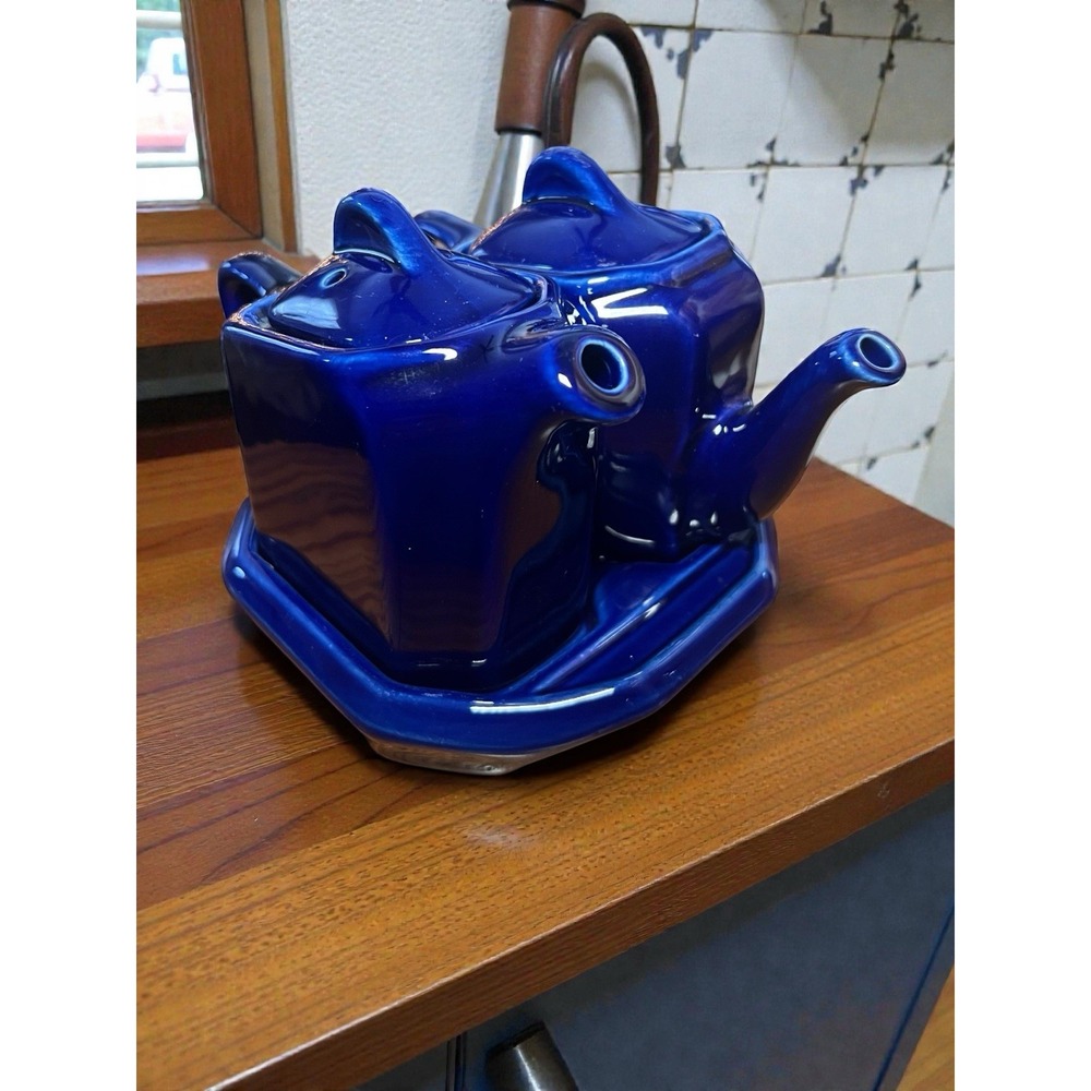 Hall China 1970s-80s Tea For‎ Two Colbalt Blue 3 Piece Set MCM Fiesta Ware Match